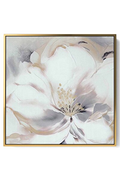 LOWHA لوحة فنية جدارية من القماش مشدودة على إطار خشبي بإطار ذهبي عائم وتصميم فني فاخر على شكل زهرة