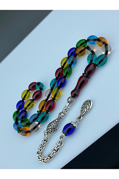 Tesbih Store Bonibon Ateş Kehribar Gümüş Kaplama Püsküllü 9x12 Mm