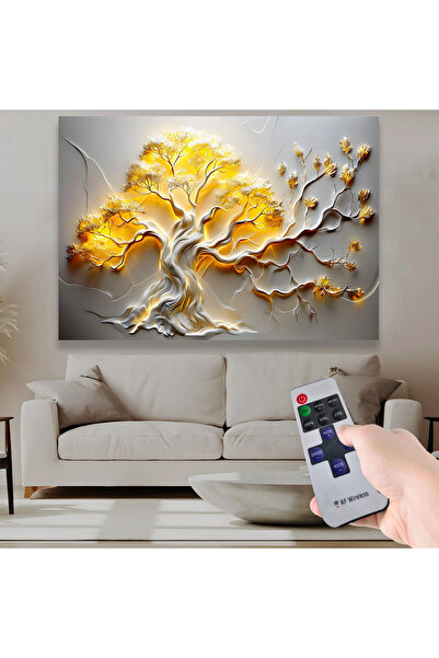 EMYA HOME Led Işıklı Uzaktan Kumandalı Ağaç Kanvas Tablo