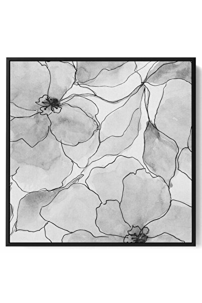 LOWHA لوحة فنية جدارية من القماش مشدودة على إطار خشبي بإطار أسود عائم وتصميم فني على شكل زهرة