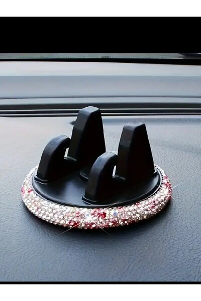 Clear Pink Taşlı araç telefon tutucu pembe gri(döner başlık)
