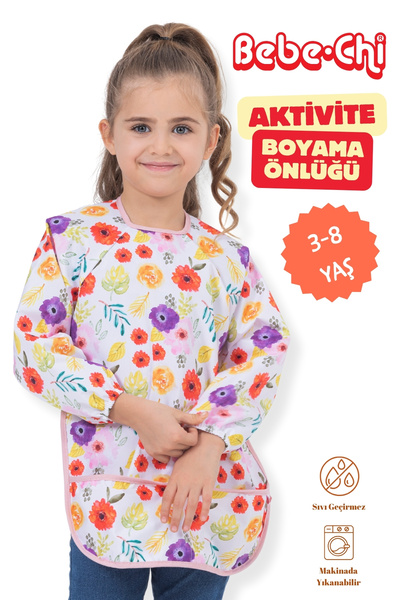 Bebechi 3-8 Yaş Uzun Kollu Çocuk Faaliyet Aktivite Boyama Önlüğü Sıvı Geçirme...
