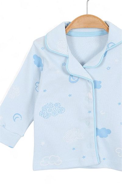 voyyo kids baby Cloud Printed Double Breasted Collar 3-6-9-12 Months 100% Cotton Pajama Set L Nightgown Set