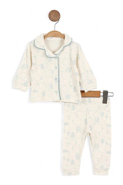 voyyo kids baby Teddy Bear Printed Double Breasted Collar 3-6-9-12 Months 100% Cotton Pajama Set L Nightgown Set
