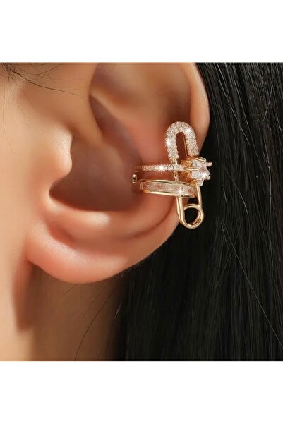AychaAksesuar Çelik vip zirkon taşlı deliksiz geçirmeli çengelli iğne kıkırda...