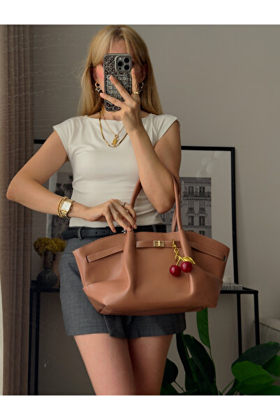 mèche atelier since 2024 حقيبة جلدية كبيرة الحجم للنساء موكا