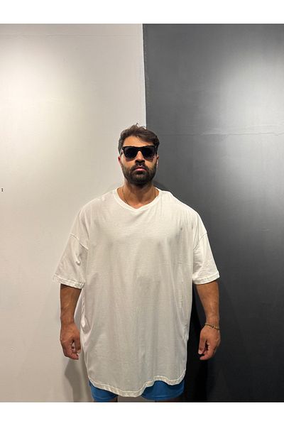 Bas Body FitnessWear Battal Size Crew Neck White Combed Cotton Plain Unprinted