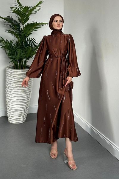 MERVEN AKYÜZ Kaitlyn Stone Evening Dress Brown