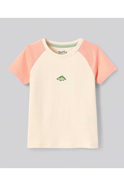 Bonfino 100% Cotton Knit Half Raglan Sleeves Colour Block T-Shirts Dino Print Pack Of 5 - Off White