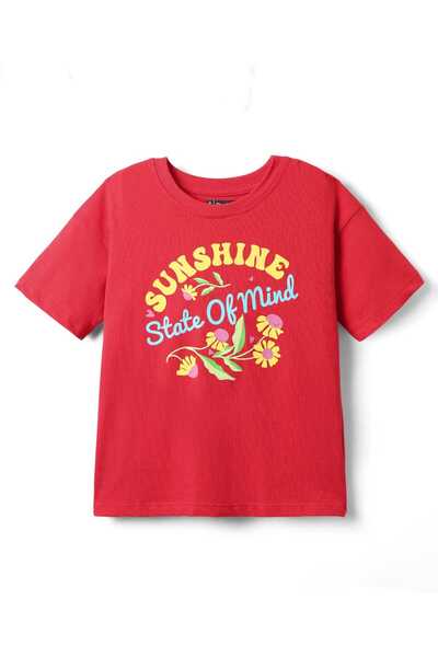 Pine kids تي شيرت باين كيدز من القطن المحبوك بأكمام نصف منسدلة على الكتف مع ط...