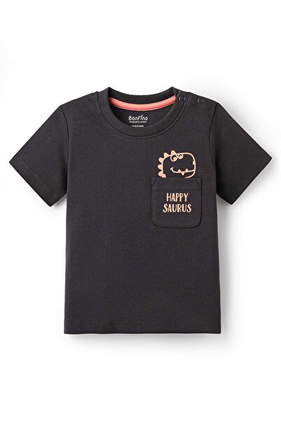 Bonfino Dinosaurs Printed T-Shirts (Pack Of 2) - Dark Grey & Peach