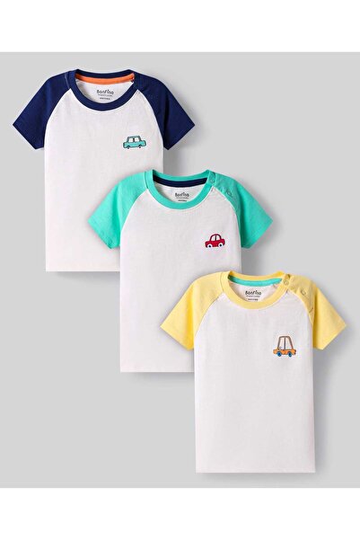 Bonfino 100% Cotton Color Block Raglan Half Sleeve T-Shirts (Pack of 3) - White