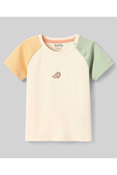 Bonfino 100% Cotton Knit Half Raglan Sleeves Colour Block T-Shirts Dino Print Pack Of 5 - Off White