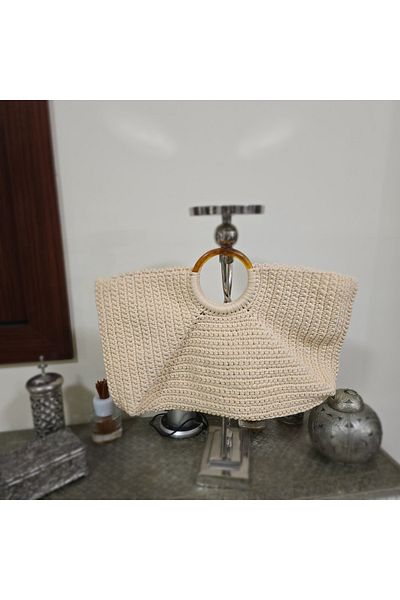 Randsac Beige Beach Bag with Round Handle