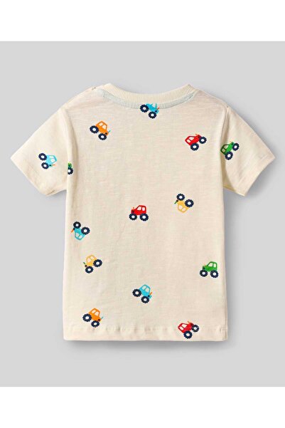 Bonfino T-Shirts with Stripes & Vehicle Print (Pack of 3) - White & Light Blue