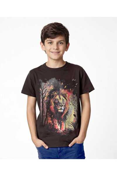 Pine kids تي شيرت باين كيدز بطبعة أسد - أسود