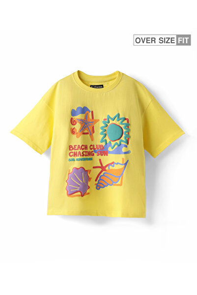 Pine kids تي شيرت باين كيدز من القطن المحبوك بأكمام نصفية وأكتاف منسدلة وطبعة...