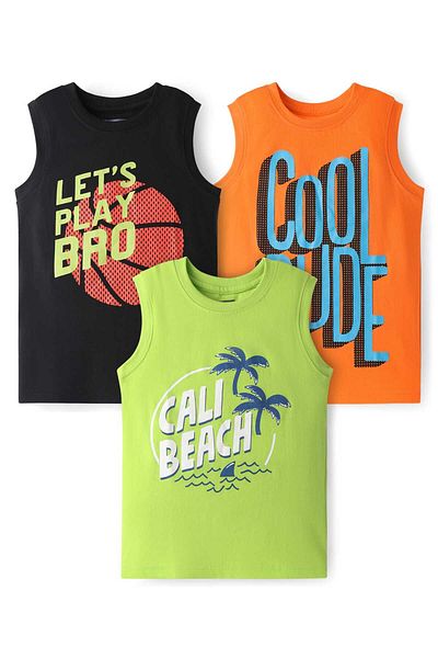 Pine kids Tank T-Shirts with Text Print (Pack of 3) - Multicolor