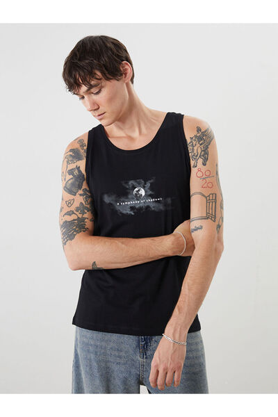 LC Waikiki Black Crew Neck Printed Men's Sleeveless T-Shirt
