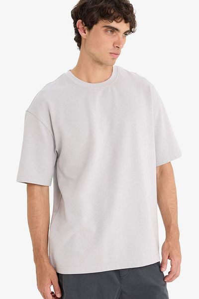 DeFacto Oversize Wide Fit Crew Neck Heavy Fabric Basic Plain Short Sleeve T-Shirt E9798Ax25Au