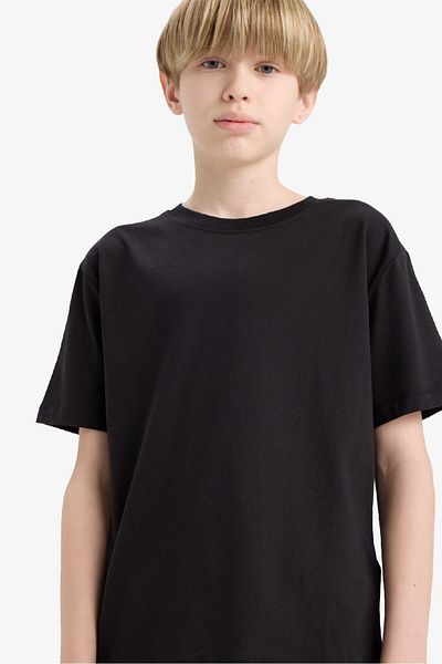 DeFacto Boy's Crew Neck Basic Plain Short Sleeve School T-Shirt K1687A625Au