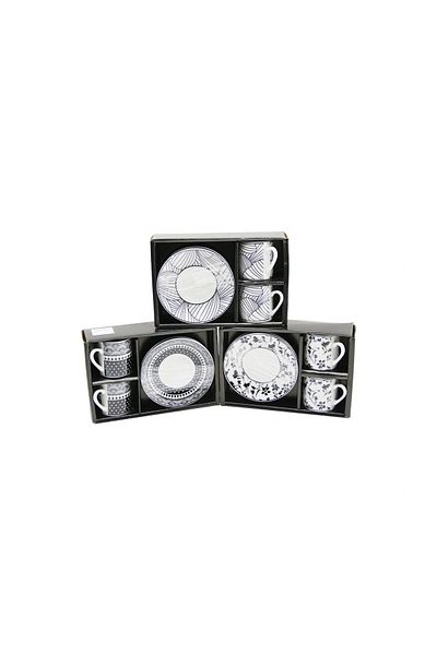 Beruflic Black - White 4Pcs=2-Set Porcelain Coffee Cup Flower - Line - Dot Mix Pattern
