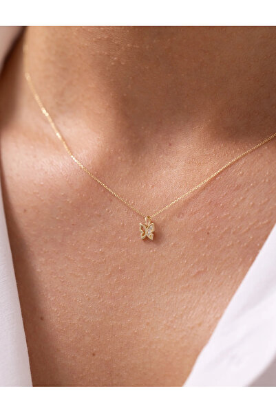 Zeyd Jewelry Parıltılı Kelebek 14 Ayar Altın Kolye