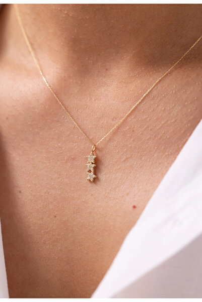 Zeyd Jewelry Minimal Üçlü Yıldız 14 Ayar Altın Kolye