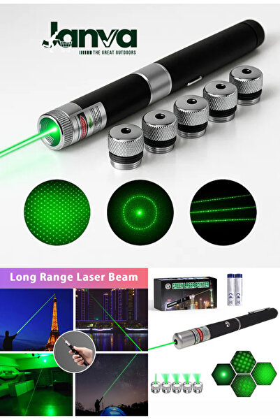 Janva 5 Başlıklı Yeşil Lazer Pointer Pilli 50 Km Etkili (5 Başlıklı)