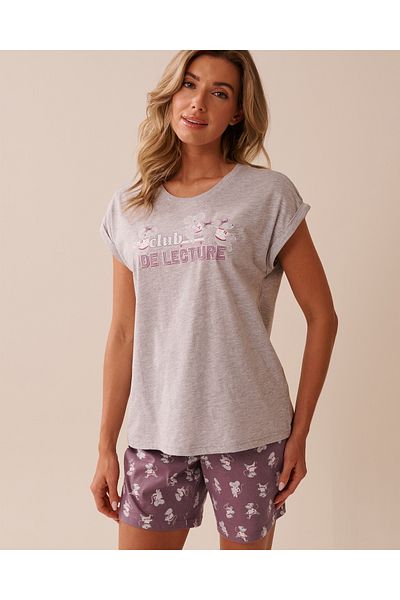 La Vie en Rose Mouse Print Cotton Crew Neck T-shirt