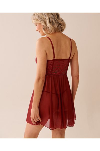La Vie en Rose Embroidered Mesh Plunge Nightie