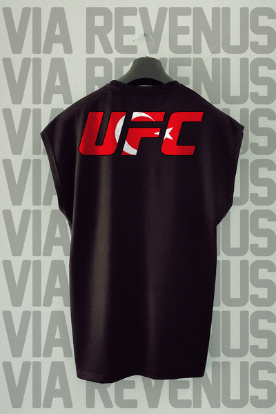 Vordevia Tricou sport UFC Turcia cu mâneci zero și decolteu cu imprimeu față ...