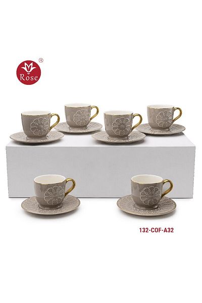 Rose CR-132- طقم فناجيل قهوة تركي بورسلين 12 قطعة بنقشة إسلامية مميزة روز