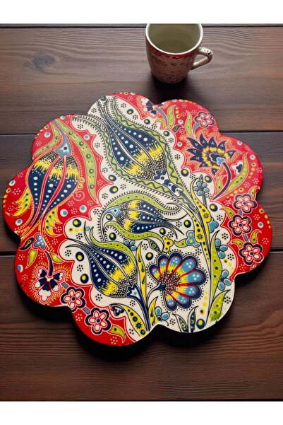 GALATA GIFT Tile Patterned Trivet, Red Tulip Ceramic, Pan/Teapot/Pot Base-18 cm
