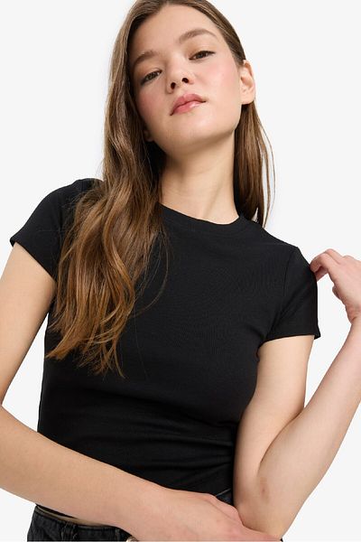 DeFacto Coool Fitted Crew Neck Rib Short Sleeve T-Shirt E0288Ax25Au