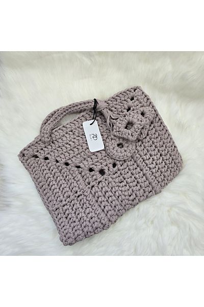 Randsac Smokey Grey Crochet Tote Top Handle Handbag