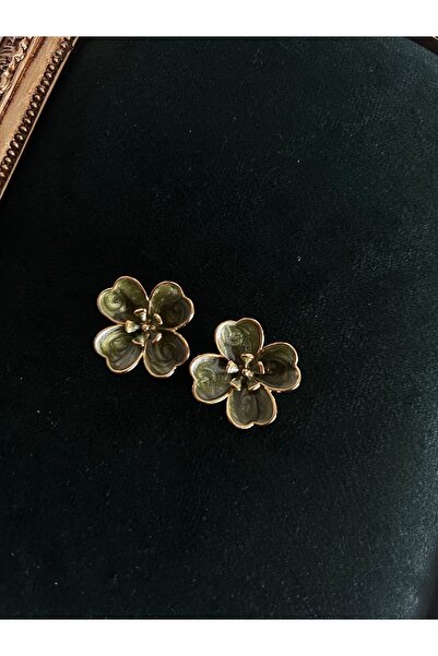 Vadısh store Haki Yeşili Mineli Çiçekli Küpe