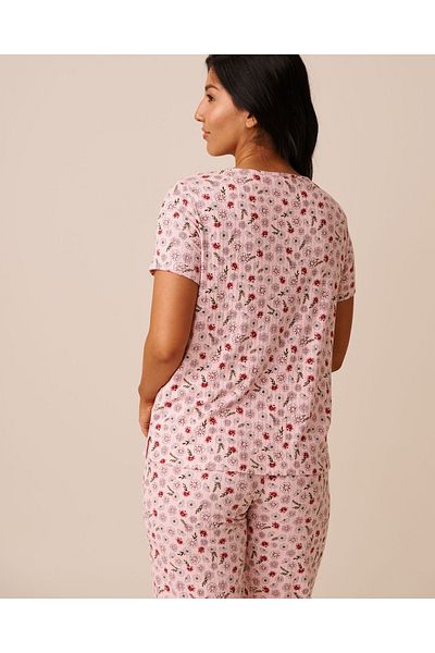 La Vie en Rose Pink Floral Print Ribbed Jersey T-shirt