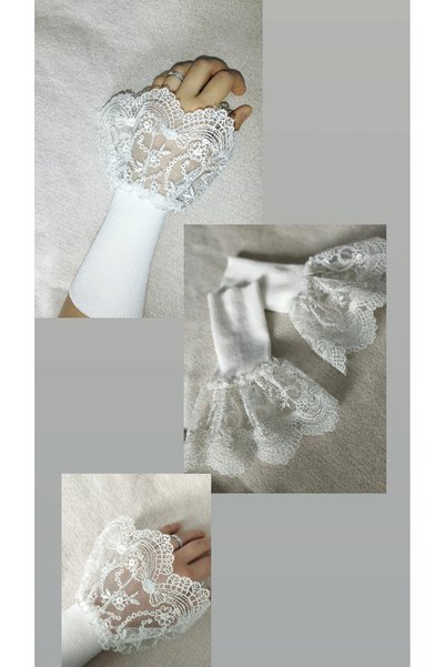 PL White Bow Pattern Tulle Oversleeve