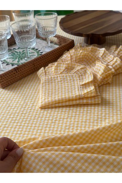 Decamor home 2 bucăți șervețel din țesătură subțire din in, galben, mini șervețel cu volane