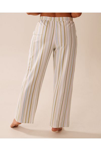 La Vie en Rose Green Stripe Print Cotton Pajama Pants