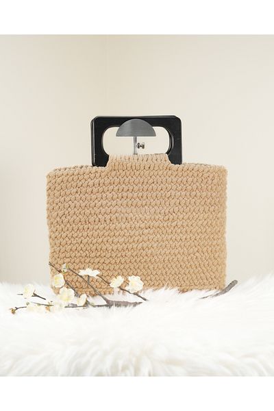 Randsac Beige Crochet Handbag with Wooden Handle