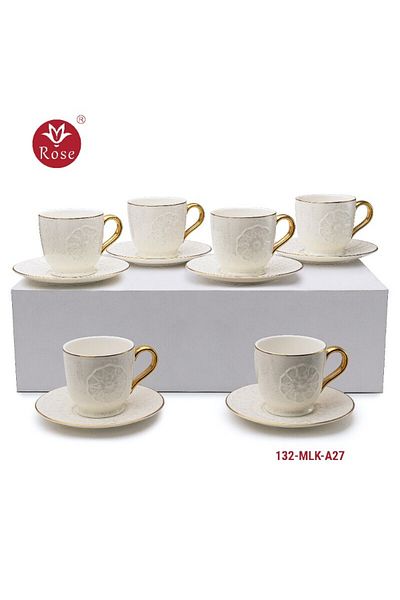 Rose CR-132 - 12-piece porcelain tea cup set with a distinctive Islamic design, rose