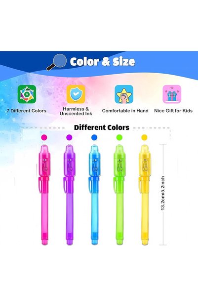 Generic Invisible Ink Spy Pens with Light, Set of 6, Multicolor Secret Message Writing Kit for Kids