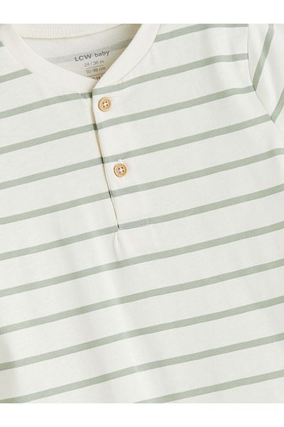 LC Waikiki Quality Parts from Celebi Store |   Ecru V-Neck Striped Baby Boy Jumpsuit