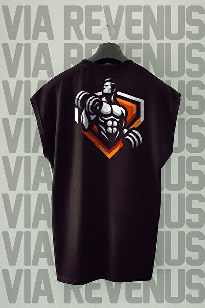Vordevia Tricou sport cu mâneci zero cu decolteu cu imprimeu pe spate