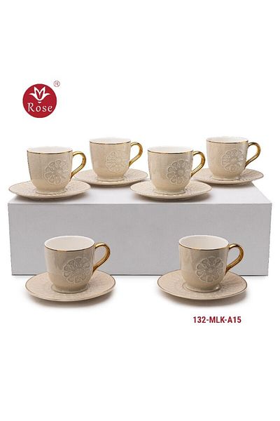 Rose CR-132 - 12-piece porcelain tea cup set with a distinctive Islamic design, rose