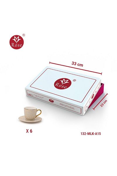 Rose CR-132 - 12-piece porcelain tea cup set with a distinctive Islamic design, rose