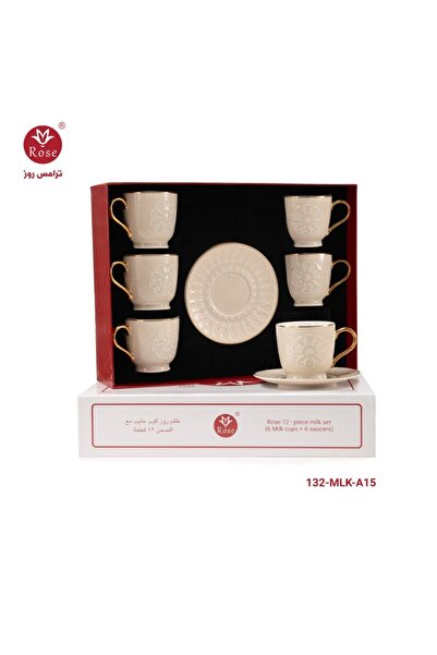 Rose CR-132 - 12-piece porcelain tea cup set with a distinctive Islamic design, rose