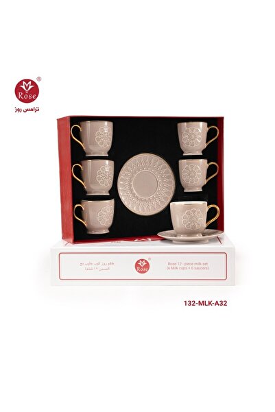 Rose CR-132 - 12-piece porcelain tea cup set with a distinctive Islamic design, rose